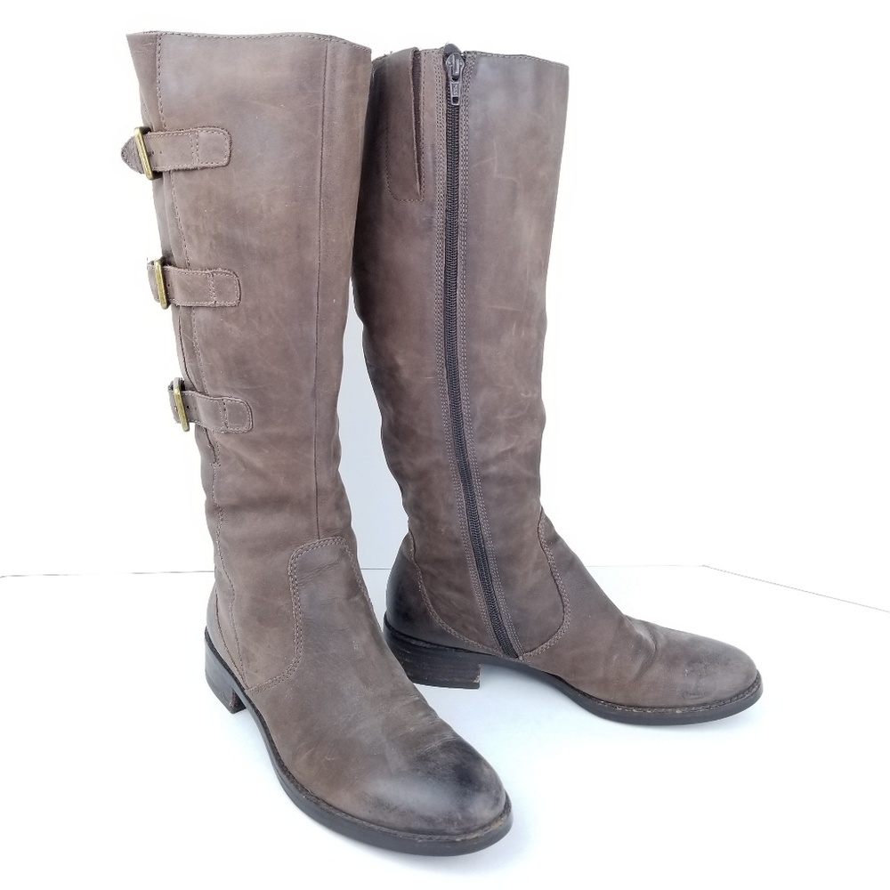 Ecco Riding Boots Womens EU 39 Brown Leather Triple Buckle Riding Boots w/ Flaw